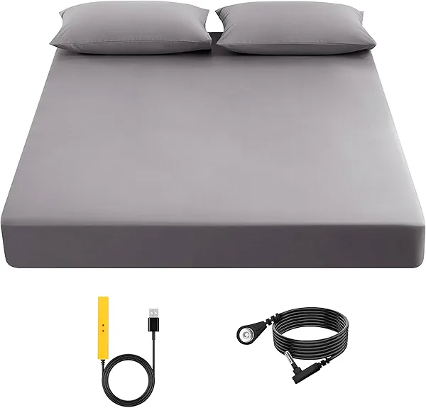 Grounding Sheet, 90% Organic Cotton+10% Pure Silver Organic Fitted Grounded Sheet for Improved Sleep, Pain Relief - Earth Connected Bedding (Gray, (78.2 * 80.3 * 15inch))