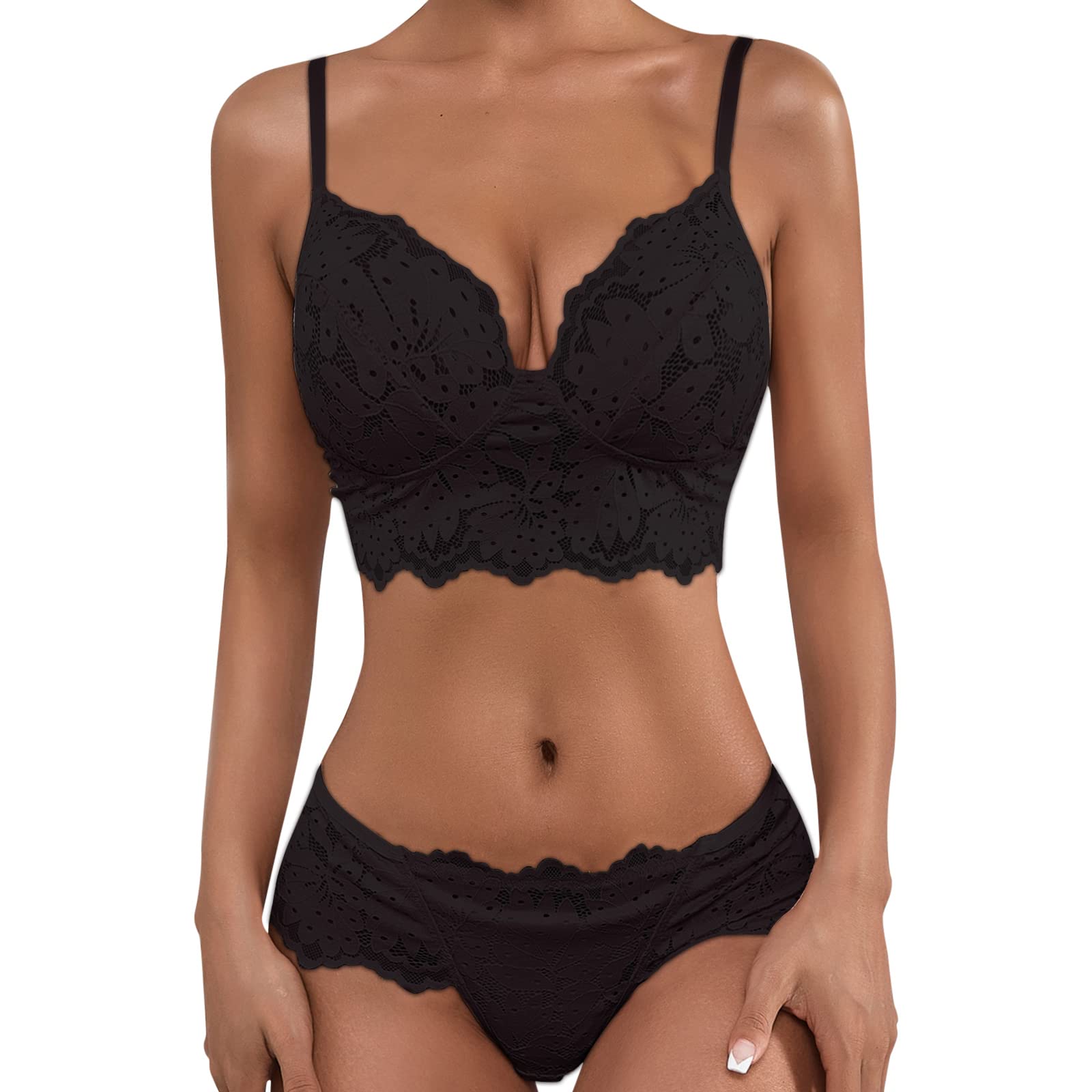 WILLBESTSexy Lingerie for Women Lace Babydolls Stretch Nightwear Leotard Deep V-Neck Floral Embroidered Lace Sheer Mini Dress Nightdress with Trim Sleepwear