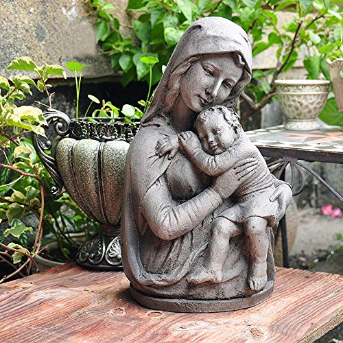 Havanadd Garden Ornament Decorative Sculpture Rustic Vintage Magnesium Oxide Imitation Cement Baby Garden Decoration Catholic Ornaments Garden Figurine (Color : Gray, Size : 26x38cm)