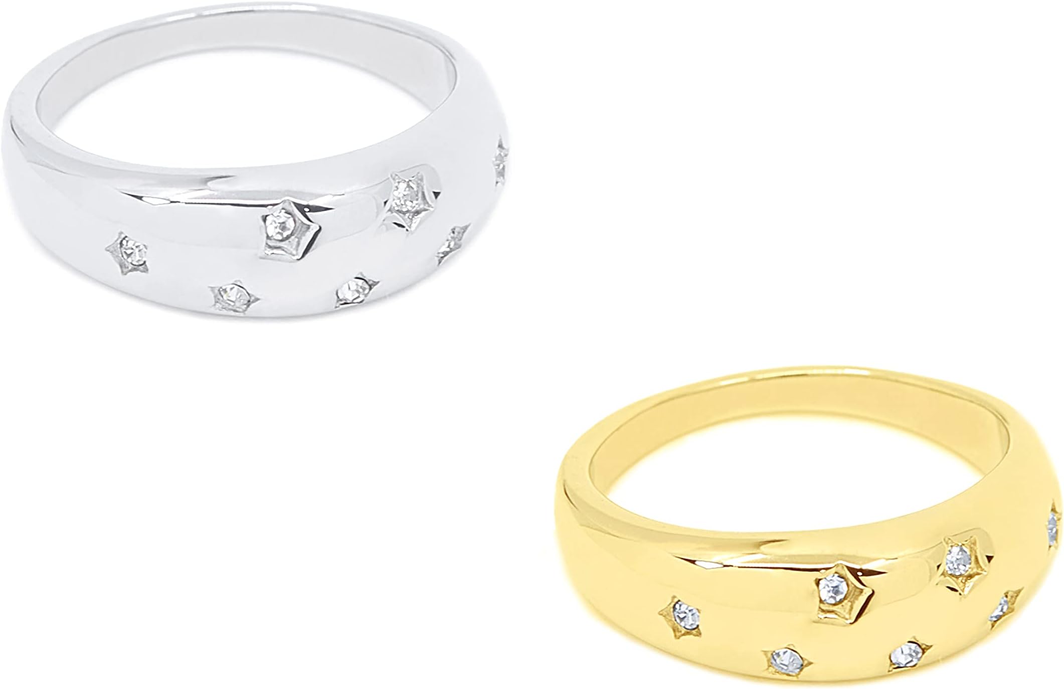 Bold Cubic Zirconia Ring Gold Crystal Silver Ring Unique Star Gemstone Jewelry for Women Valentines Day Gift For Her -CSR, Stone, Crystal, Non-Precious Metal, Gemstone, Cubic Zirconia