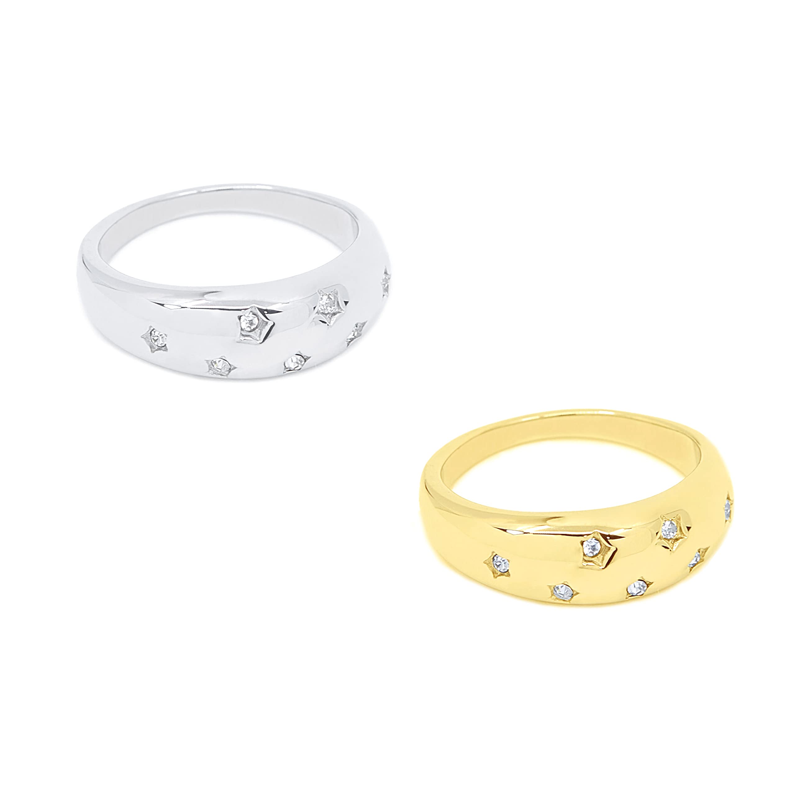 Bold Cubic Zirconia Ring Gold Crystal Silver Ring Unique Star Gemstone Jewelry for Women Valentines Day Gift For Her -CSR, Stone, Crystal, Non-Precious Metal, Gemstone, Cubic Zirconia