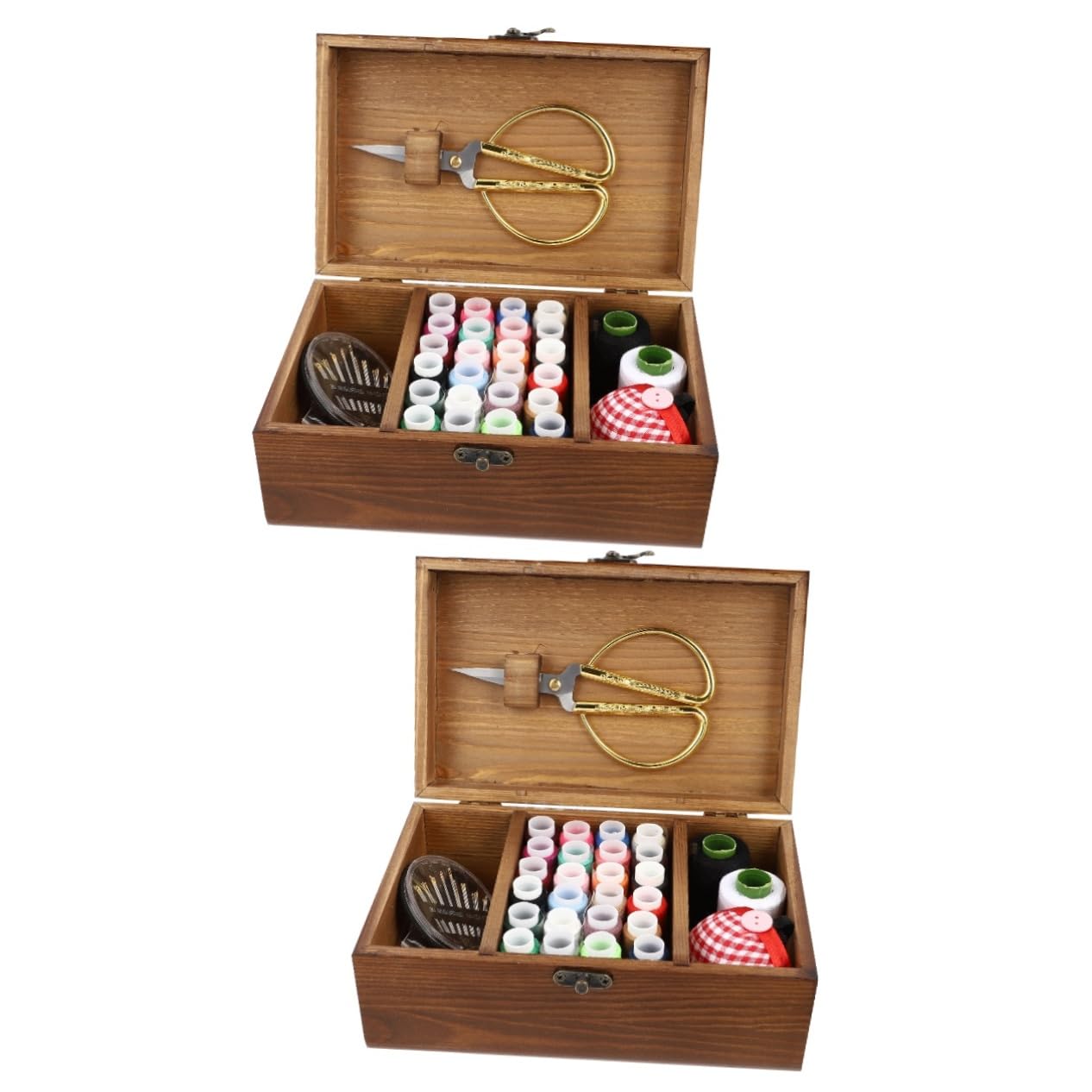 Angoily 2 Juegos Kit de Herramientas de Costura Portátil Caja de Madera Set de Agujas y para Manualidades y Reparaciones Casa