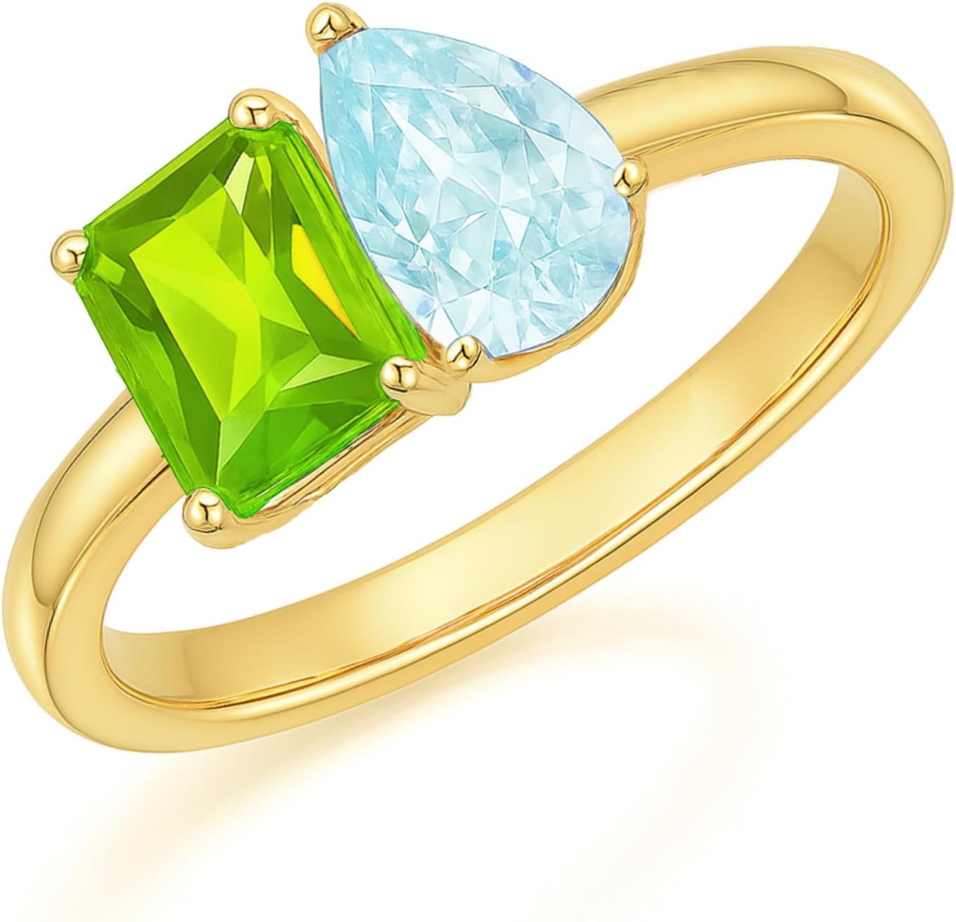 Amazon Essentials 14K Gold or Rhodium-Plated Toi Et Moi Two-Stone Birthstone Ring