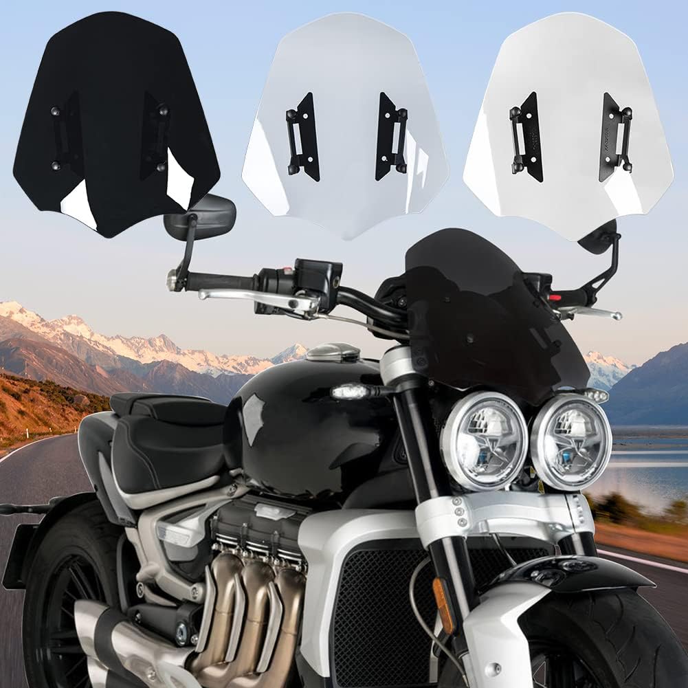 Motorcycle Windshield Windscreen Wind Deflector 3-R Front Fairing Wind Screen Protector for T-riumph Rocket III 3 R 3R 2020 2021 2022 Double Bubble Flyscreen Front Fairing Accessories (Smoke)