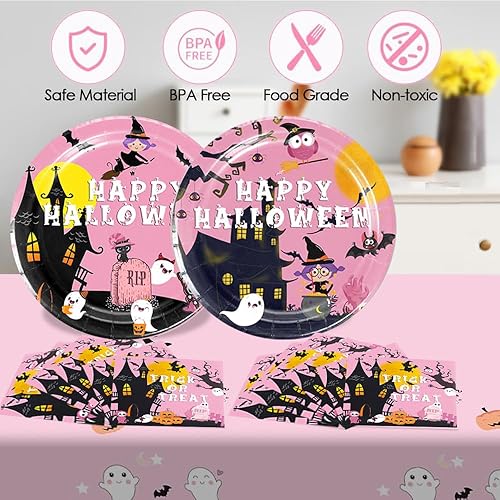 Miniatura 3 de Suministros para fiesta de Halloween  Vajilla de Feliz Halloween, juegos de vajilla de truco o trato para decoración de fiesta de cumpleaños de