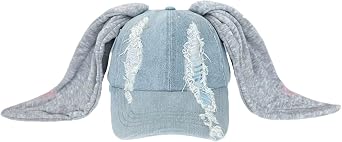 Womens Y2K Big Ear Denim Baseball Cap,Custom Graffiti Style ,Perfect for Outdoor Casual and Parties