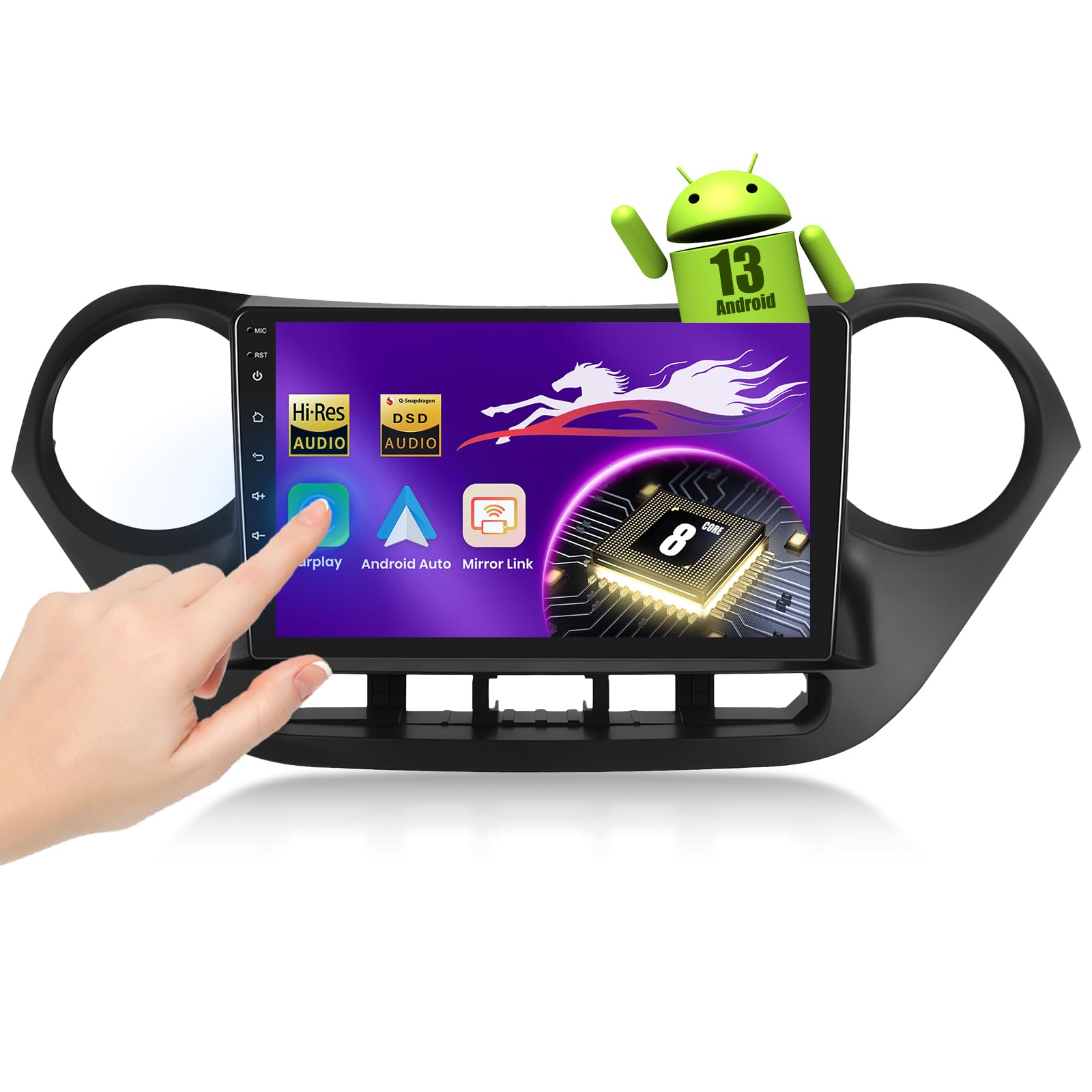 Android 15 Radio【Qualcomm 8 Core 4+64G】 for Hyundai I10 2014-2017 Radio 9'' Touch Screen Car Stereo with Wireless Carplay Android Auto, GPS/6G WiFi/DSP/Bluetooth/SWC/Mic, Backup Cam