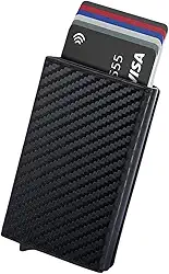 Carteira Inteligente em Couro Slim com RFID - Porta Cartão com Pop Up Automático Anti-Roubo