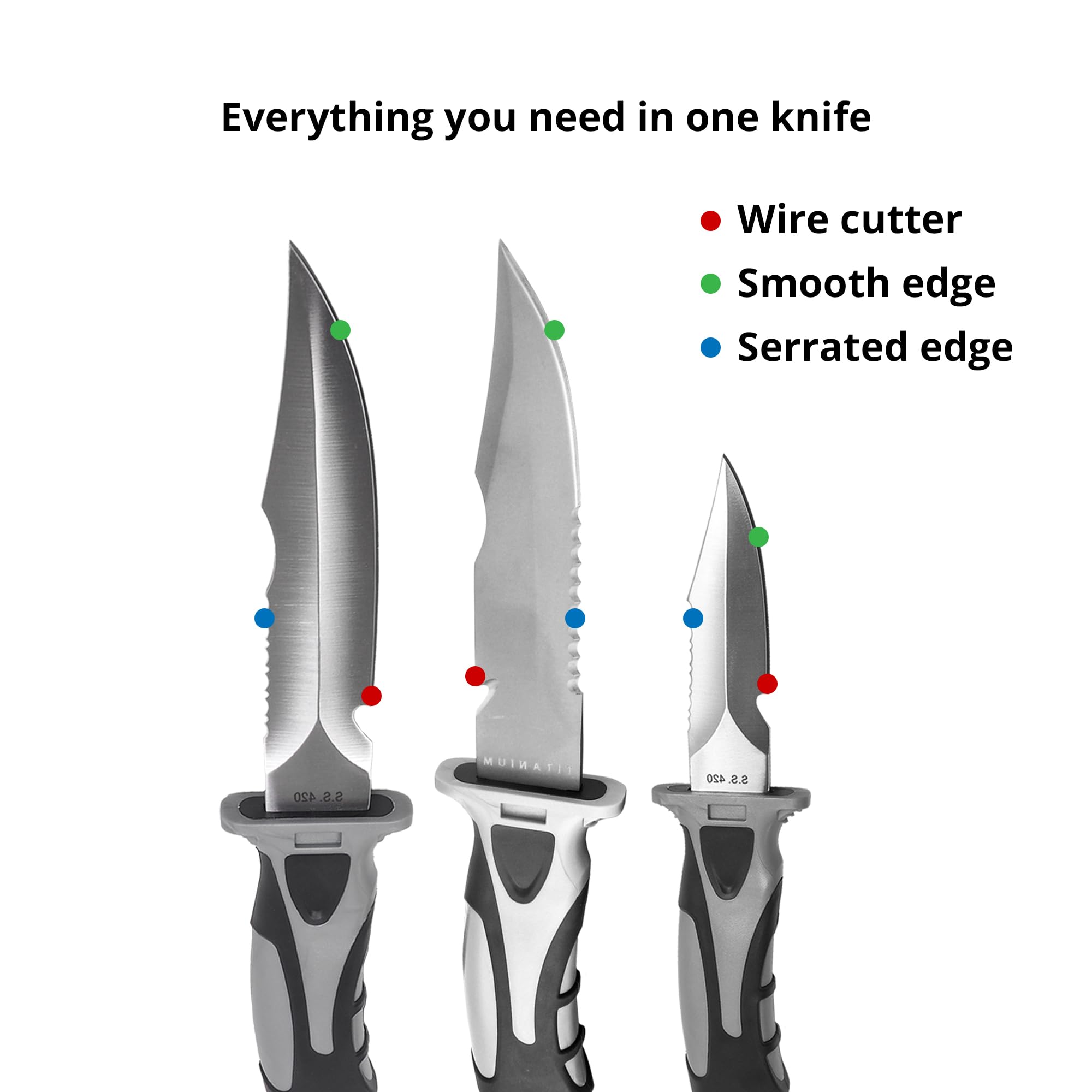 Saekodive Edge Series Dive Knife - Scuba Diving Knife with Knife Holster, Sheath and Leg Strap - Scuba Knife, Saltwater Knife, Spearfishing Knife (Stainless Steel, Large)