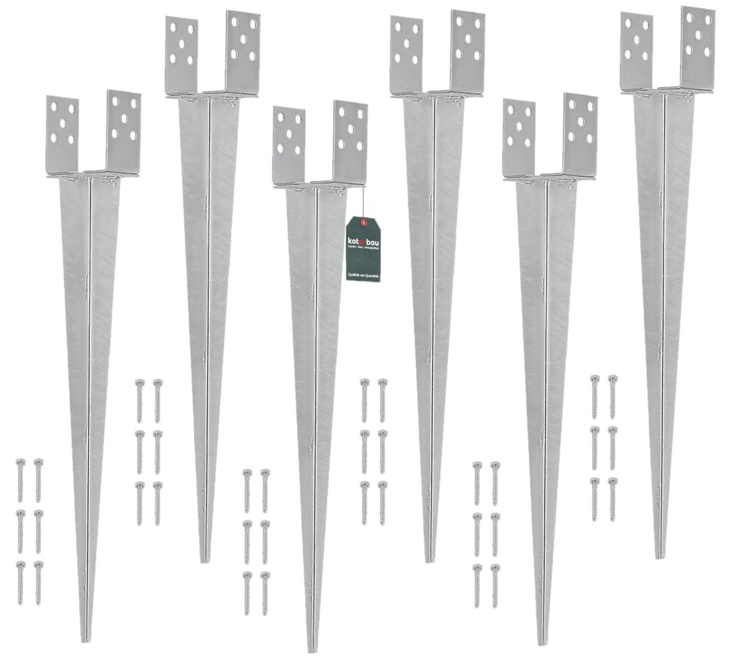 KOTARBAU® 6 pcs Fence Post Support - 0–120 mm (0–4.72 inches) - Galvanised Steel - 70 cm (27.6 inches) - Silver - Ground Spike - Adjustable Post Anchor - U Bracket - for Fencing Garden Construction
