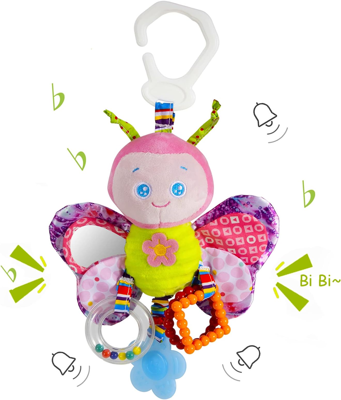 Pram Toys for Babies Clip On Car Seat Toys Toddlers Stroller Toys with Hanging Rattle for Infants Sensory Toys for Baby Girls and Boys Soft Toys for Newborn 0-6 Months