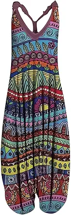 OIOLOYJM Summer Plus Size Boho Overalls for Women 2025 Fashion Jumpsuits Loose Fit Rompers Floral Printed Baggy Harem Pants