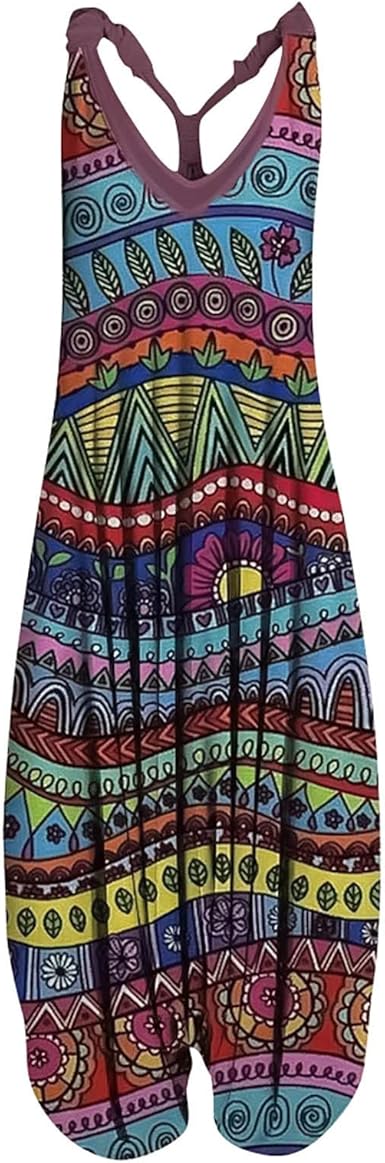 OIOLOYJM Summer Plus Size Boho Overalls for Women 2025 Fashion Jumpsuits Loose Fit Rompers Floral Printed Baggy Harem Pants