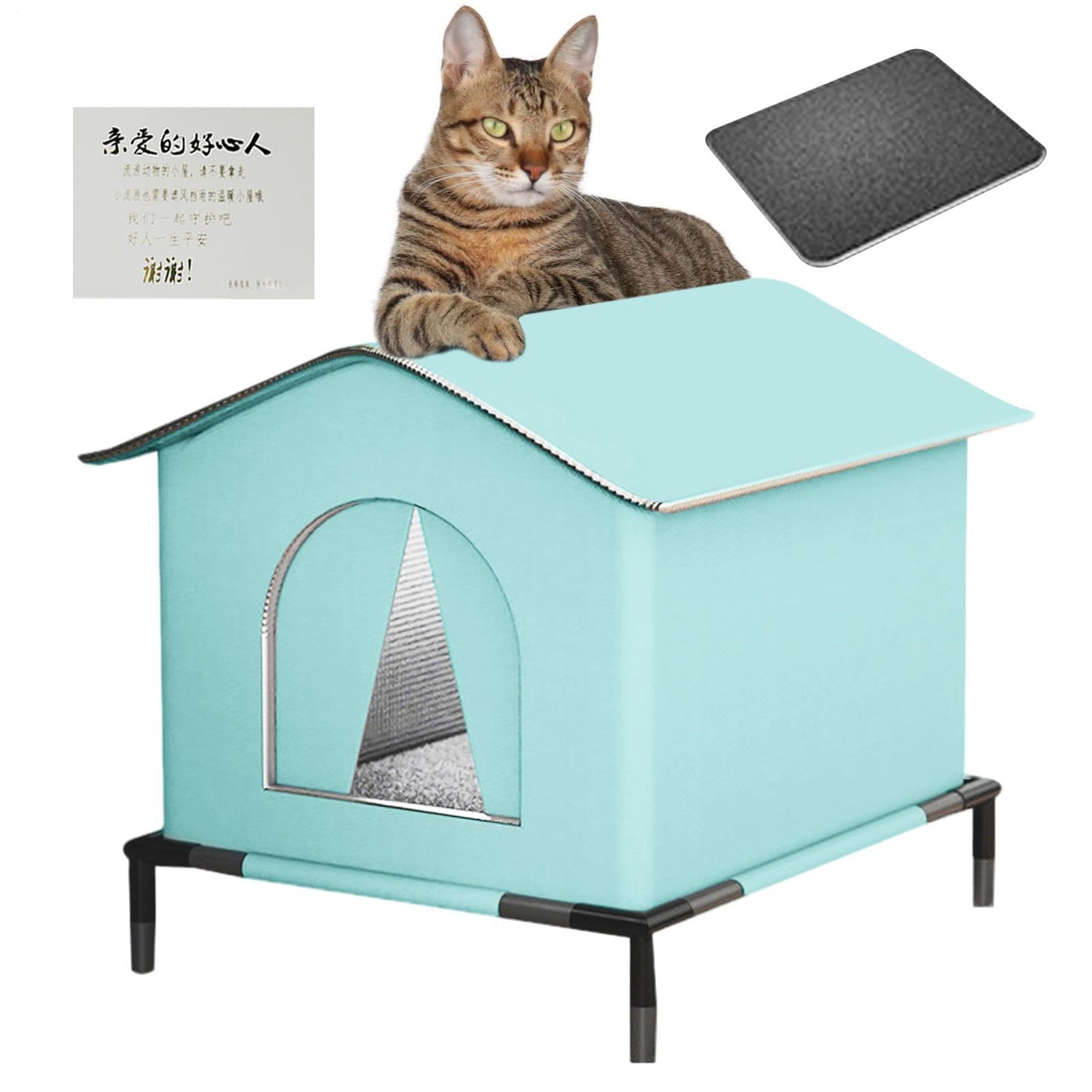 Abri imperméable pour chat d'extérieur isolé avec tapis chaud et plancher surélevé de jardin