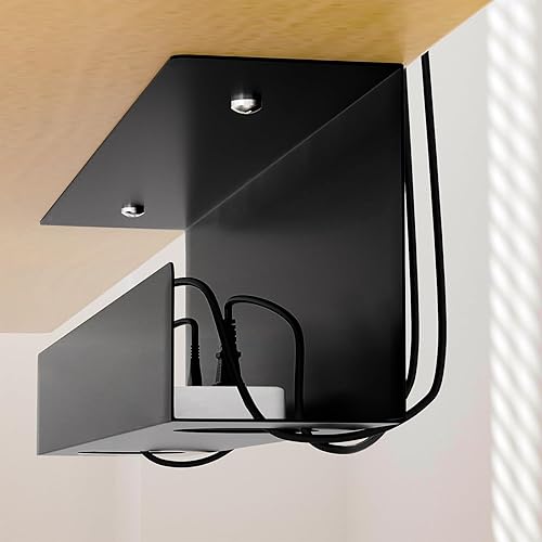 Miniatura 6 de Organizador de cables debajo del escritorio, bandeja de gestión de cables de 17 pulgadas, soporte para regleta de alimentación, organizador de