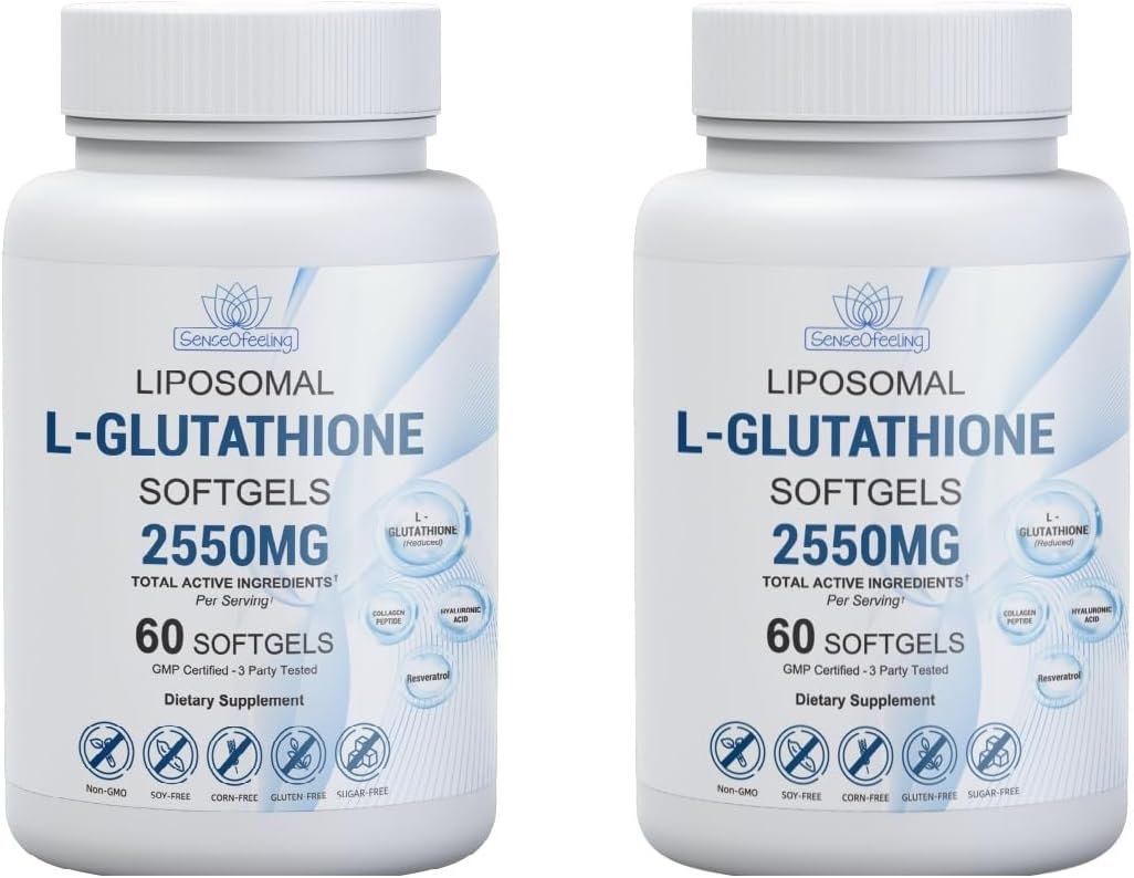 Liposomal Glutathione Supplement High-Potency Antioxidant L-Glutathione Supplement Collagen Resveratrol Hyaluronic Acid Support Skin Health & Overall Wellness 2550mg Active Ingredients 60 Softgels (2)