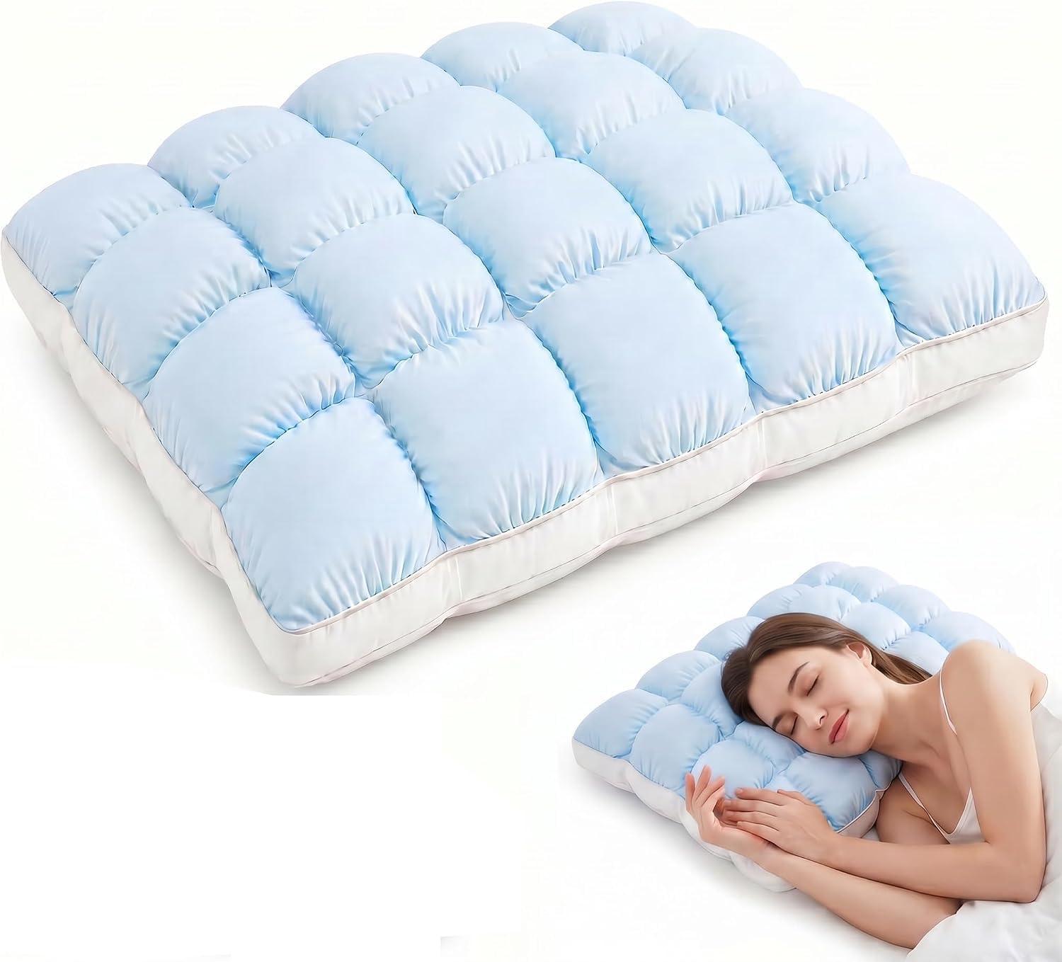 Cooling Pillow for Sleeping, Fluffy Cloud Pillow with Ice-Silk Touch