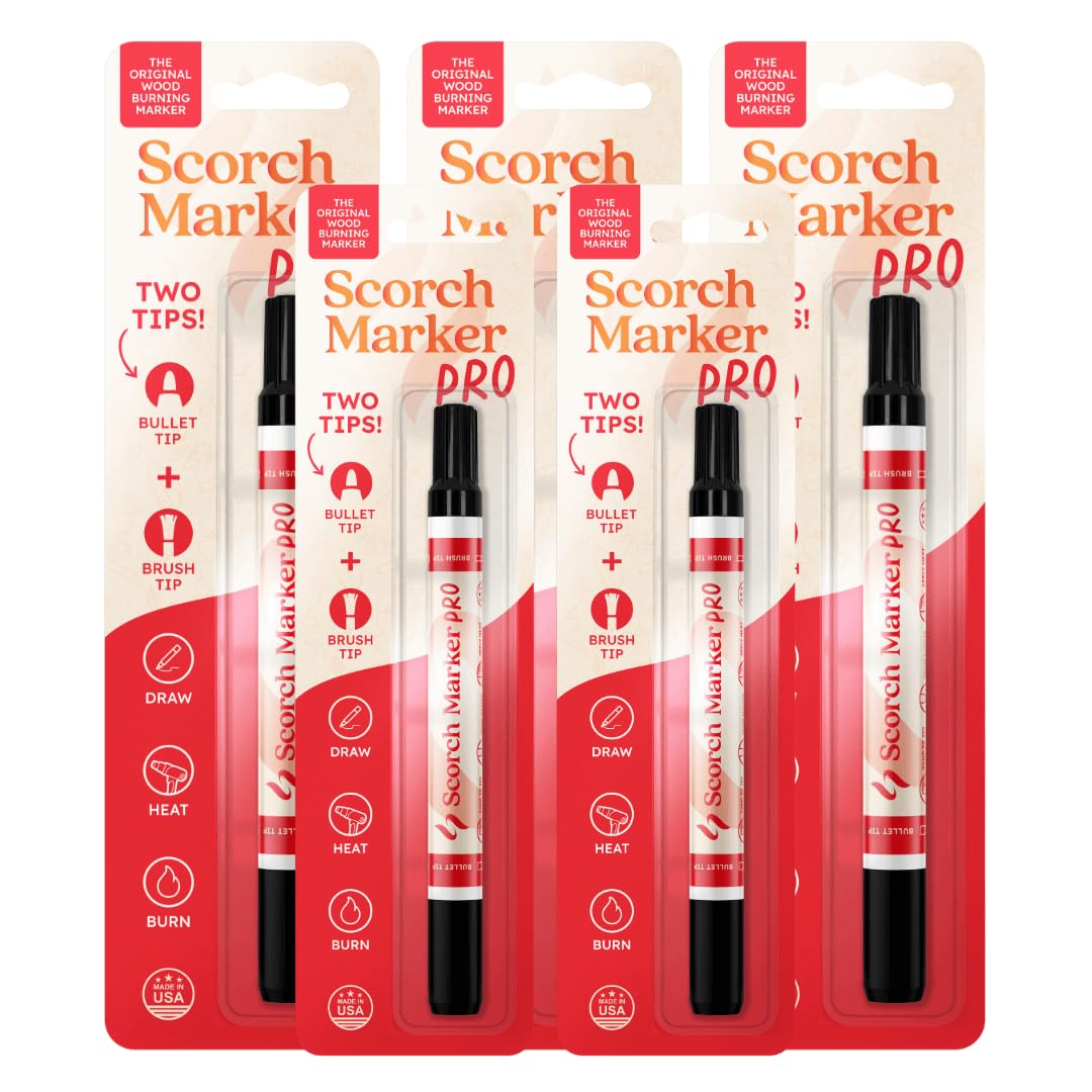 Scorch Marker - Wood Burning Marker, 2 in 1 Pyrography Kit for Adults, Woodburning Tool for Crafts, Stencils & Letters, DIY Pen Kit with Brush &