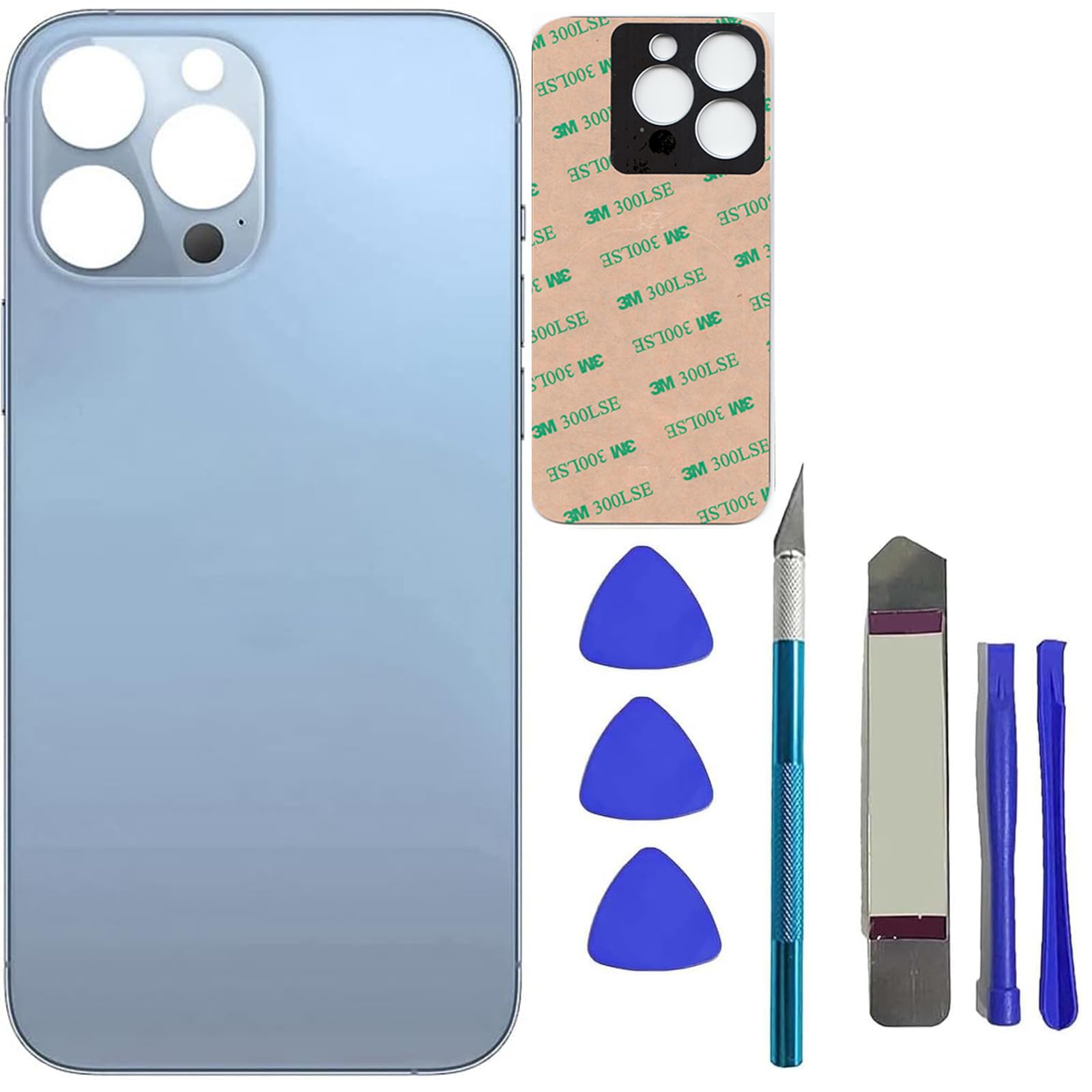 13 Pro Max Rear Back Glass Replacement for iPhone 13 Pro Max Back Glass Panel Replacement with Pre-Installed Adhesive + Reparing Toolkit (Blue)