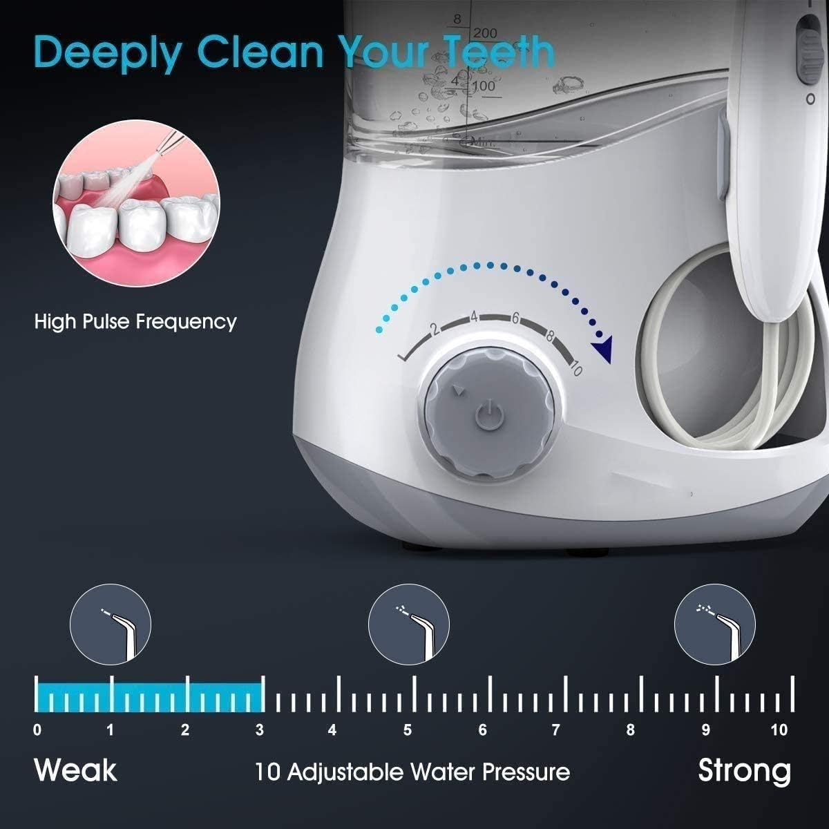Water Flosser, Water Flosser Teeth Cleaner for Family, 6 Multifunctional Jet Tips, IPX7 Waterproof,10 Adjustable Modes for The Oral Care Needs of Family, White
