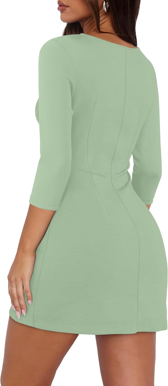 RUMIA Womens Fall Dress Crew Neck 3/4 Sleeve Bodycon Party Club Mini Dresses - Image 5