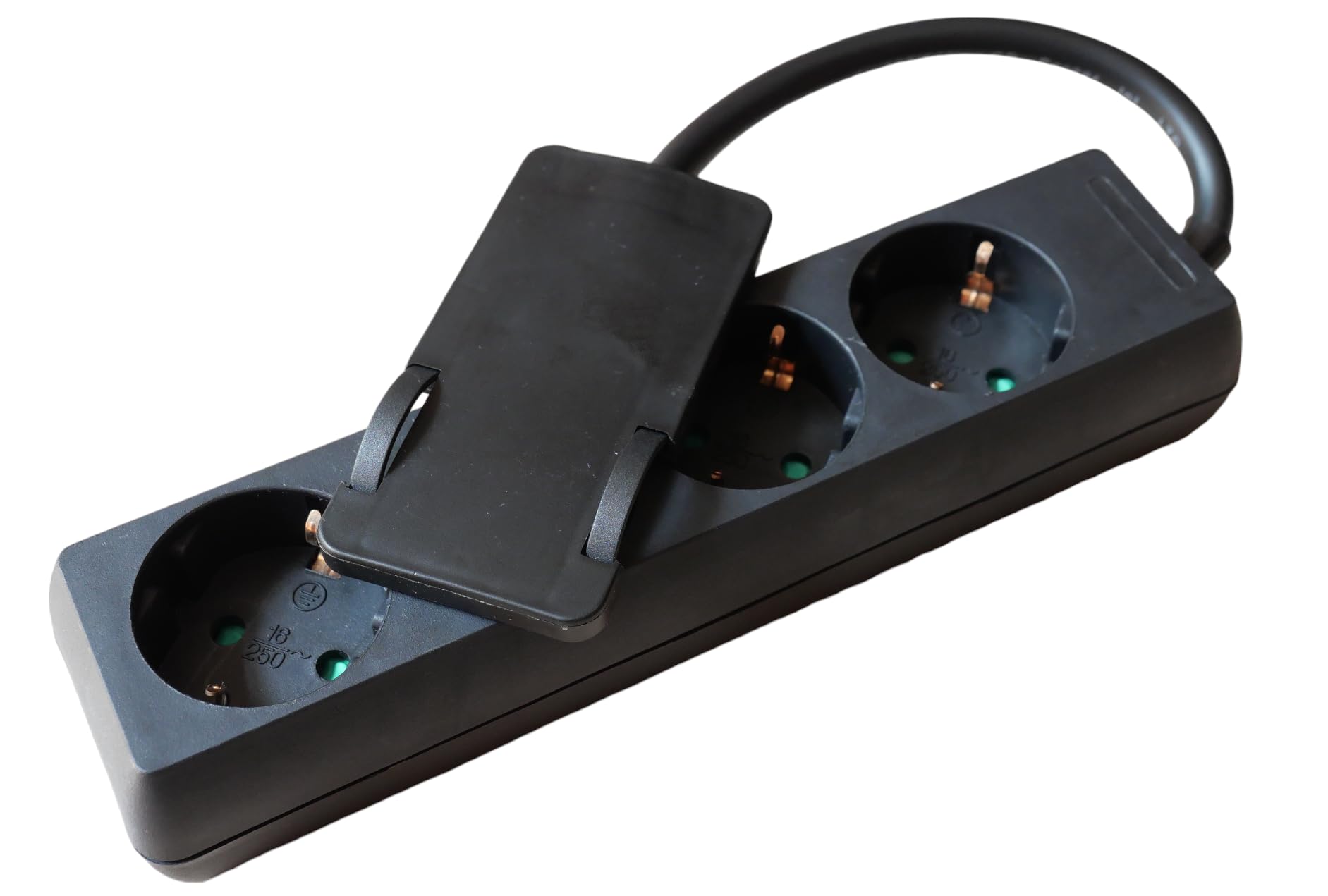 Steckdose 4Fach Schwarz Flach Stecker Möbel Schwarz CE mit kurzem Kabel (2)