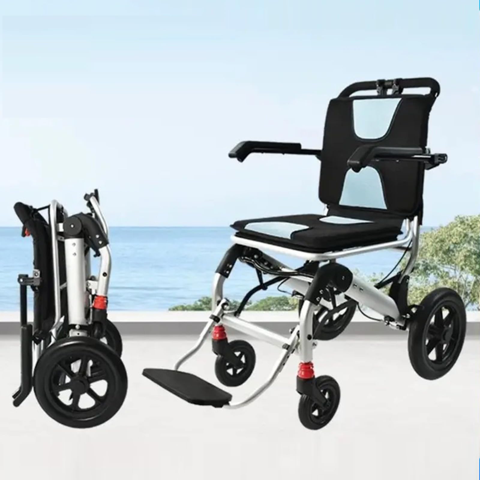 Silla De Ruedas Plegable De Traslado, Ligera, Aluminio, Ancho 41 Cm, Silla De Ruedas Plegable Freno En Manetas, para Movilidad Reducida, De Viaje, para Casa, Estrecha