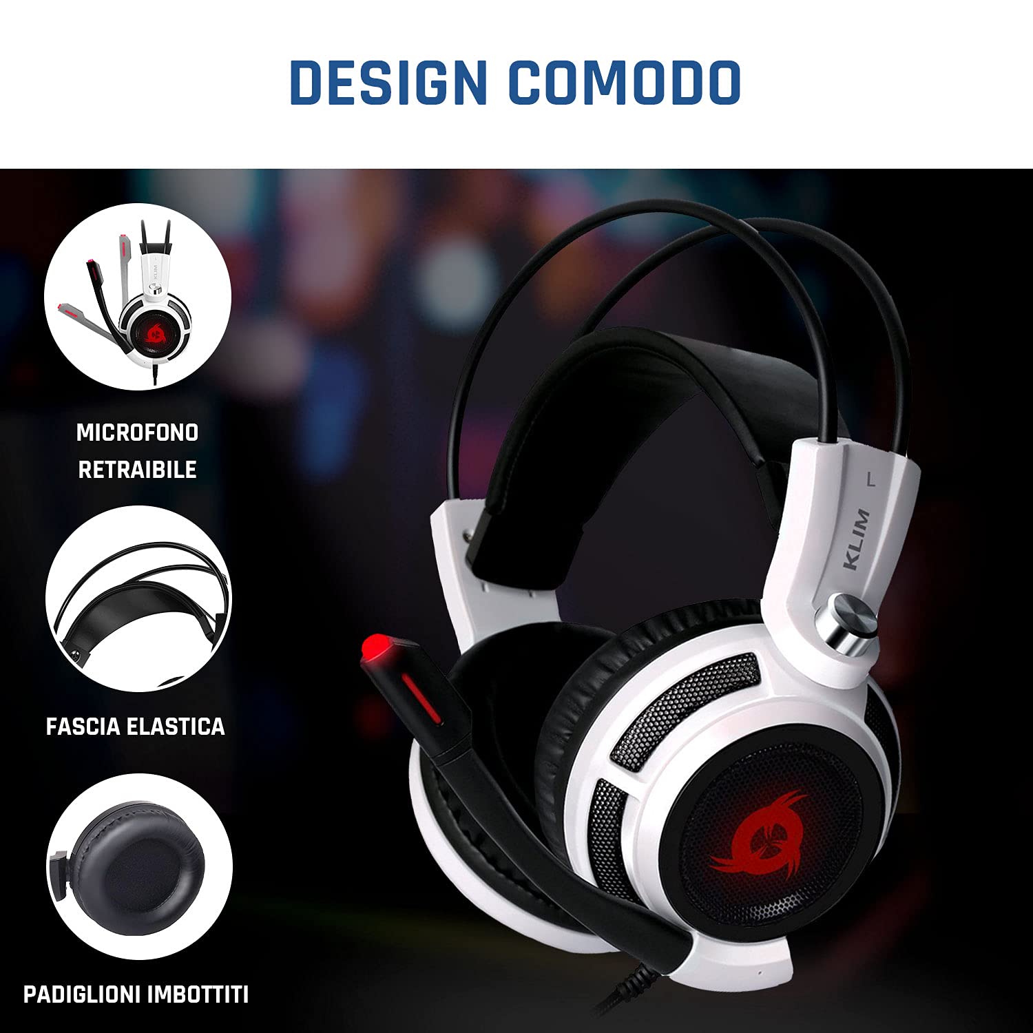 KLIM Puma Cuffie Gaming con Microfono - Micro Headset da Gaming - Cuffie PS5 - Suono Surround 7.1 - Altissima Qualità Audio - Vibrazioni Integrate - Perfette per PC PS4 e PS5 - Bianco - NUOVO