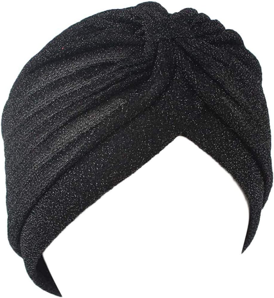 Unisex Glitter Twist Pleated Hair Wrap Stretch Turban Hat Chemo Beanie Cap Headwear