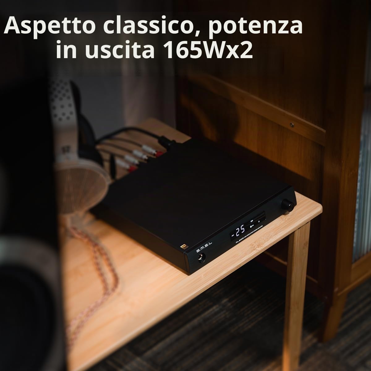 SMSL AL200, amplificatore Hi-Fi,MA5332MS stereo D class Amplifier Chip,potenza di uscita 165W,uscita amplificatore auricolare integrato,XMOS 16 core XU-316,7 EQ regolabile,con telecomando (nero)