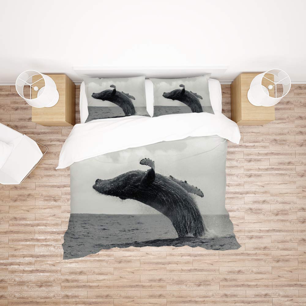 Housse de couette baleines king size avec taies d'oreiller en polyester