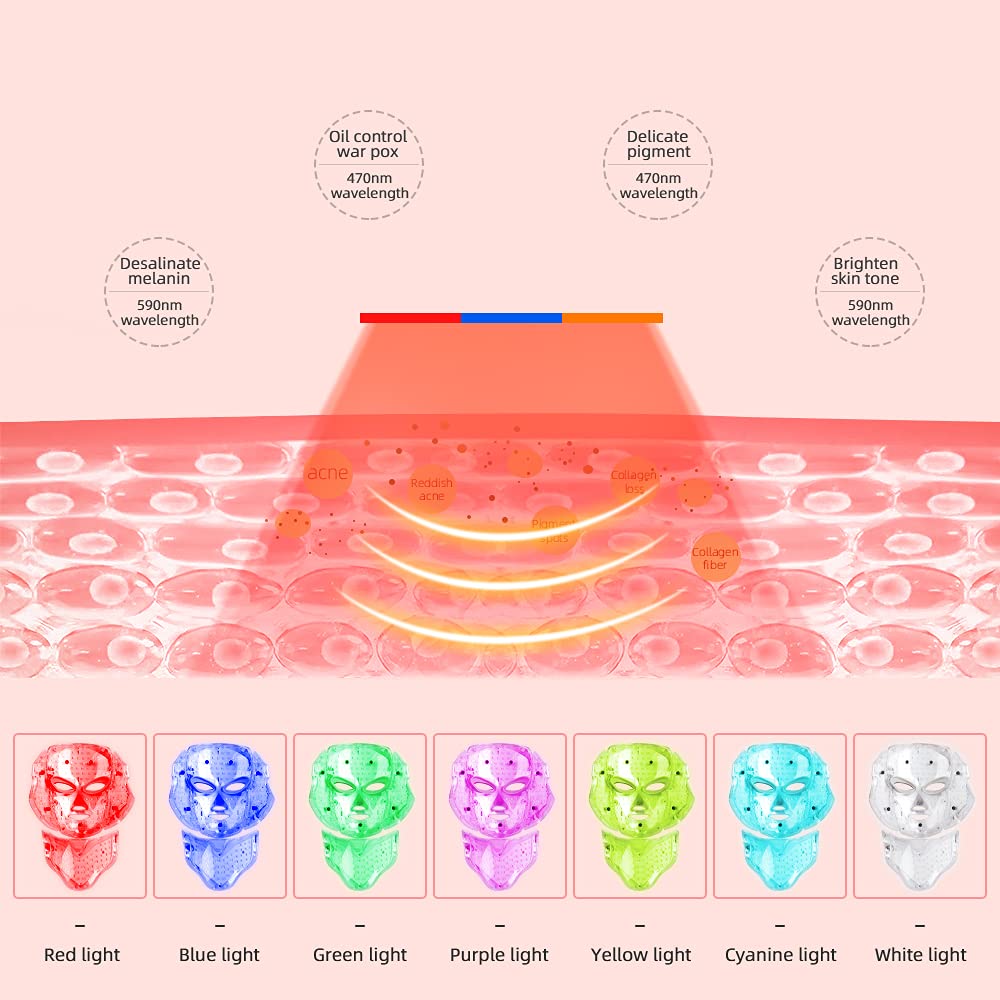Máscara Facial LED de 7 Colores Cara Cuello Rejuvenecimiento de Fotones Máquina de Belleza Mascarilla Tonificante Antiarrugas para Reafirmar la Piel para Salón de Uso Doméstico