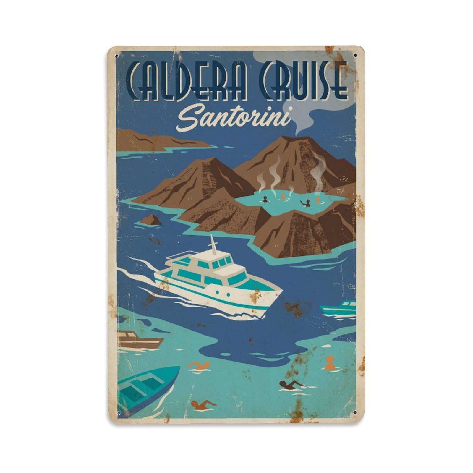 Gead 8X12inch Style Vintage Travel Santorini Caldera Cruise Metal Tin Sign