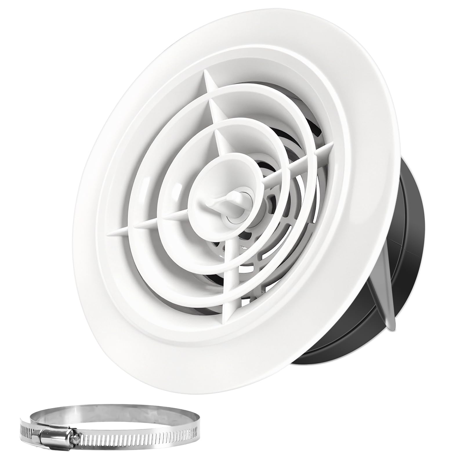 Soffit Vents 6 Inch Adjustable Round Air Vent ABS Louver Grille Cover White Air Exhaust Vents for Bathroom Hotel School Office Ventilation (150mm)