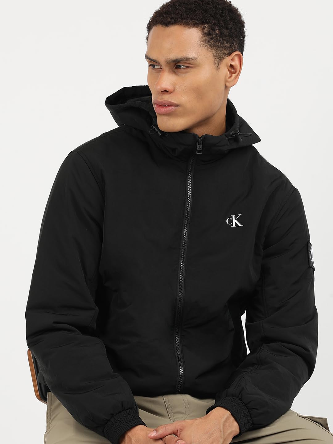 Calvin Klein Jeans Męskie kurtki Harrington z podszewką z kapturem, Ck czarny, XXL