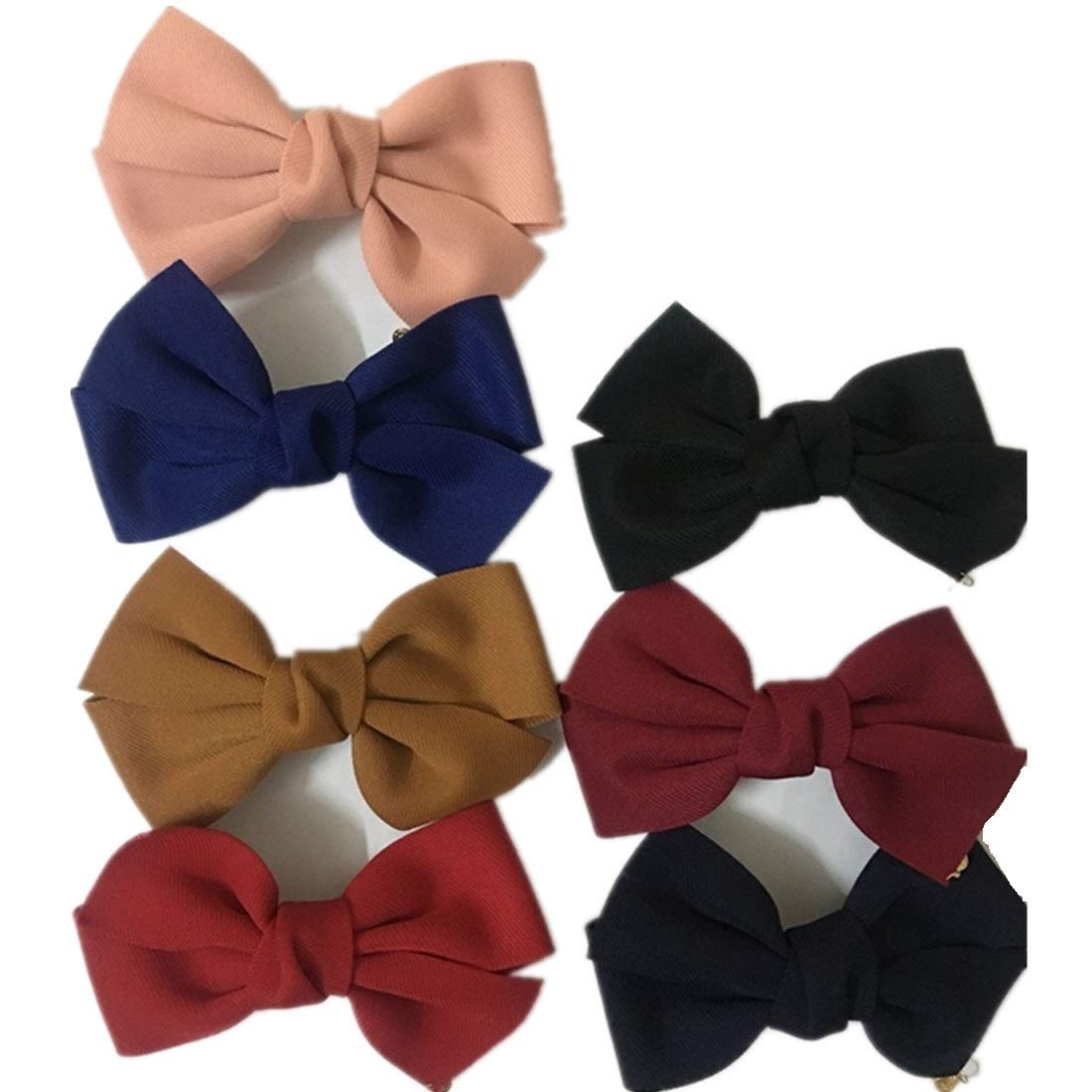 Tsuen 7 Pack Fashion Women Girls Bowknot Hair Clips, 6 Inches Large Solid Color Bowknot Hair Clips Hair Bow Clips Headwear Headwrap Hair Accessories for Women Girls Teens, Pack of 7