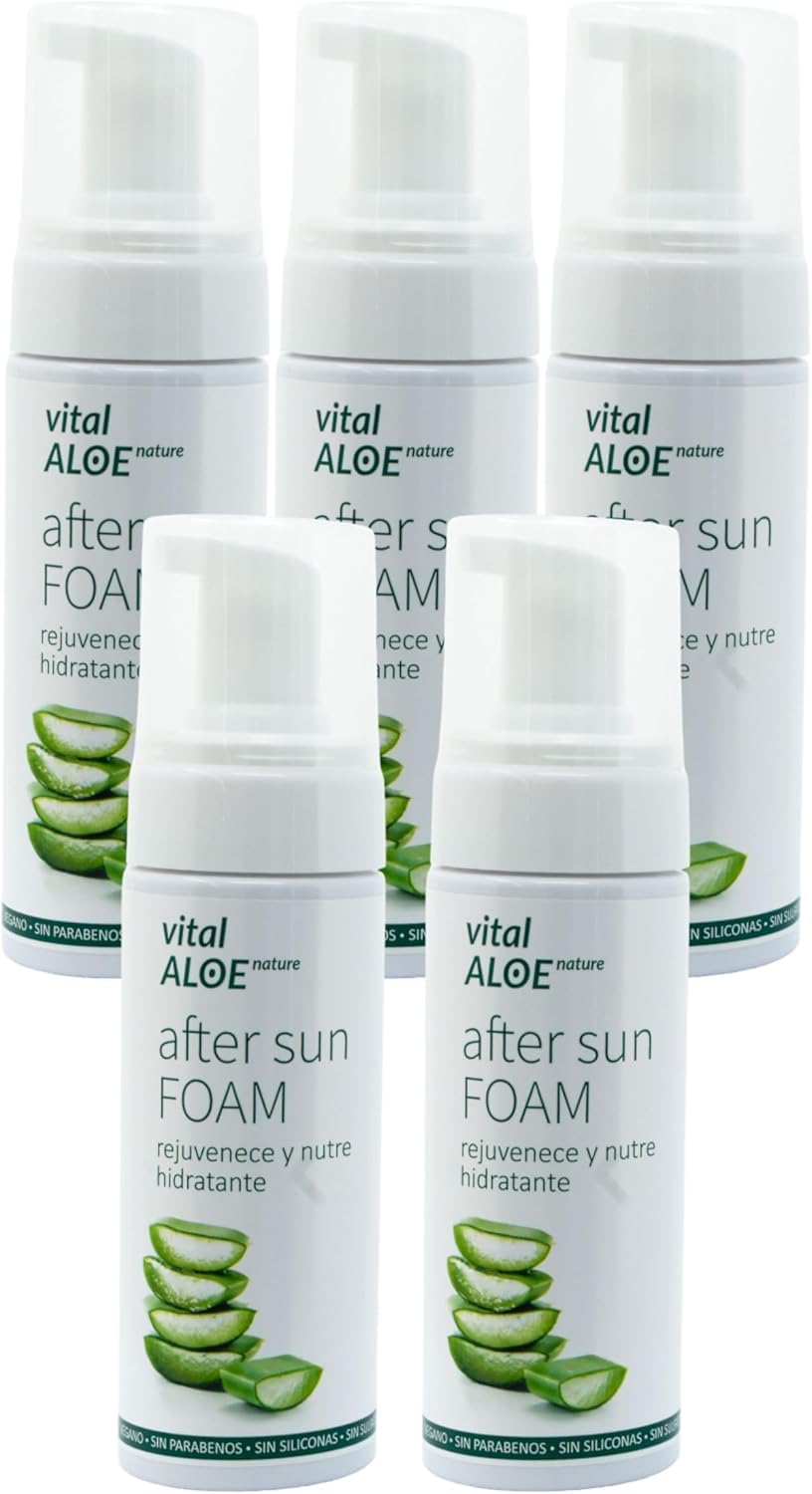 After Sun Foam 5x150 ml | Feuchtigkeitsspendender After-Sun-Schaum mit Bio-Aloe Vera und Calendula | Gesicht und Körper | Leichte Textur, Vegan, Ohne Parabene, Silikone und Sulfate
