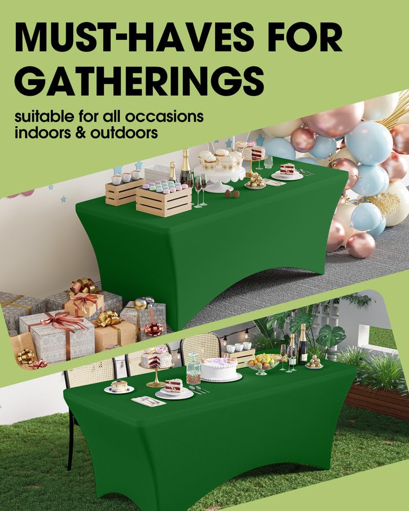 Image of Pureegg Spandex Tablecloth 6ft - 2 Pack, Fitted and Tight Cloth for Rectangle Table, Wrinkle-Free and Stretch Table Cover for Party, Wedding, Banquet and Birthday, Green