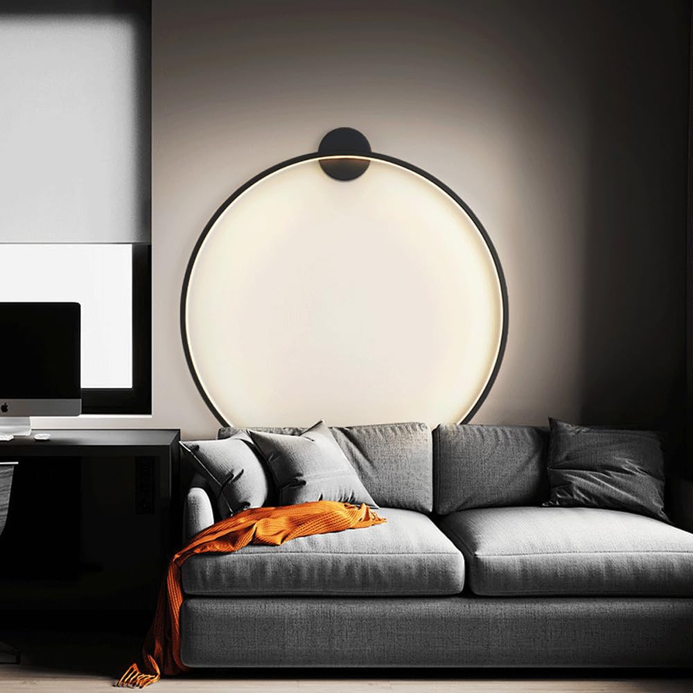 80cm LED Ring Wall Light - Dimmable Modern Circle Wall Sconce, Hard-Wired Indoor Wall Lamp for Living Room Bedroom, Tri-Color 3000K-6000K, 10-Level Brightness, Black Aluminum
