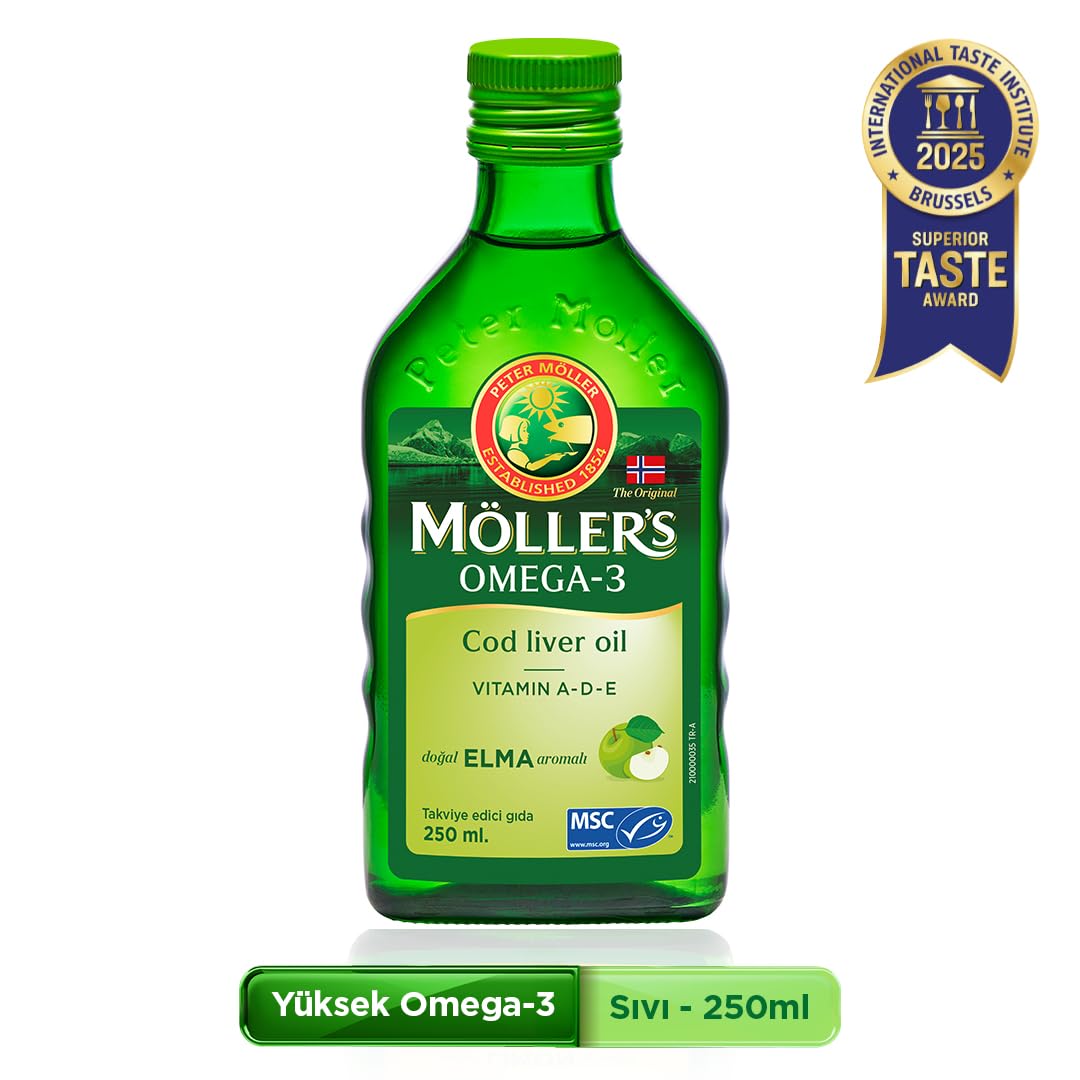 Möller's Omega 3 Elmalı 250 ml; saf morina balığı yağı, IFOS…
