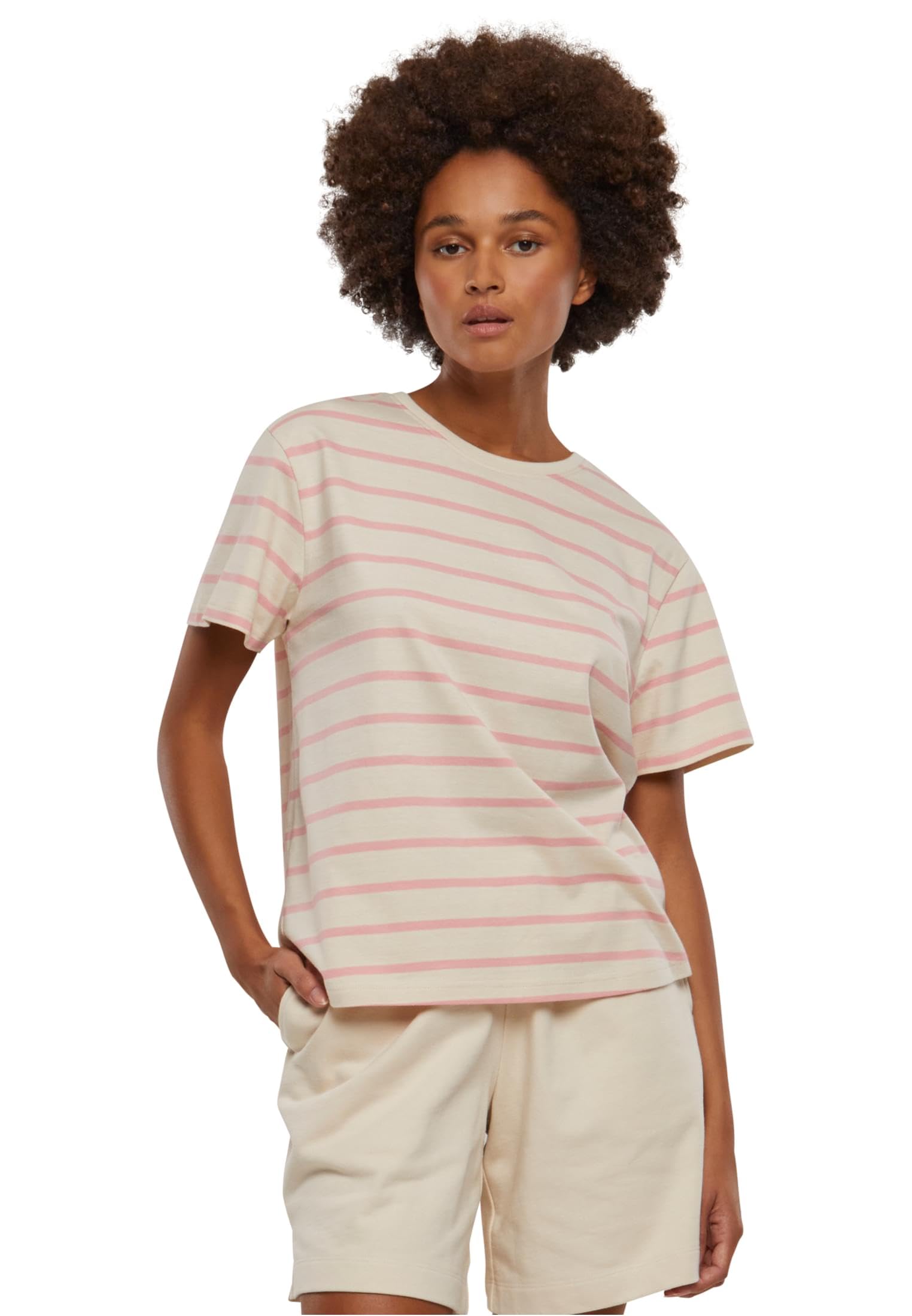 Urban Classics Women's Ladies Striped Boxy Tee T-Shirt, Lemonade Pink/Whitesand, XXXXL