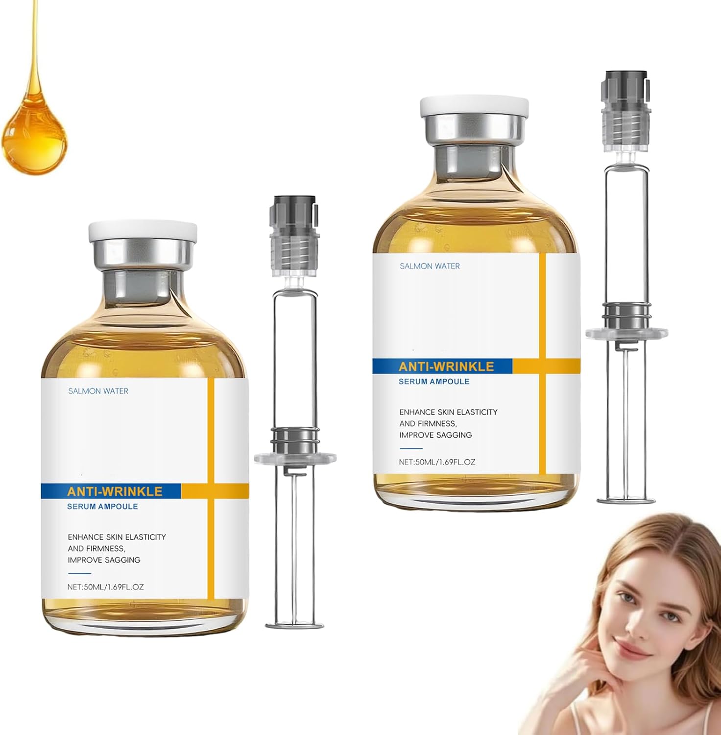 Salmon Anti-Wrinkle Serum,Salmon Serum Ampoule,Enhance Barrier Function for Face and Body,One Drop Daily Reduces The Signs of Aging,Liftingand Firming,Hydrates & Moisturizes Skin (50 ML, 2PC)