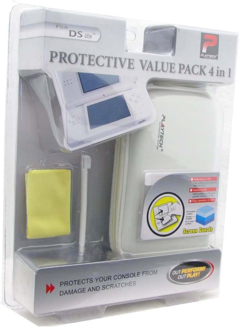 Nintendo DS Lite Hard Universal Travel Carrying Case Protector- 4 in 1 Value Pack-White