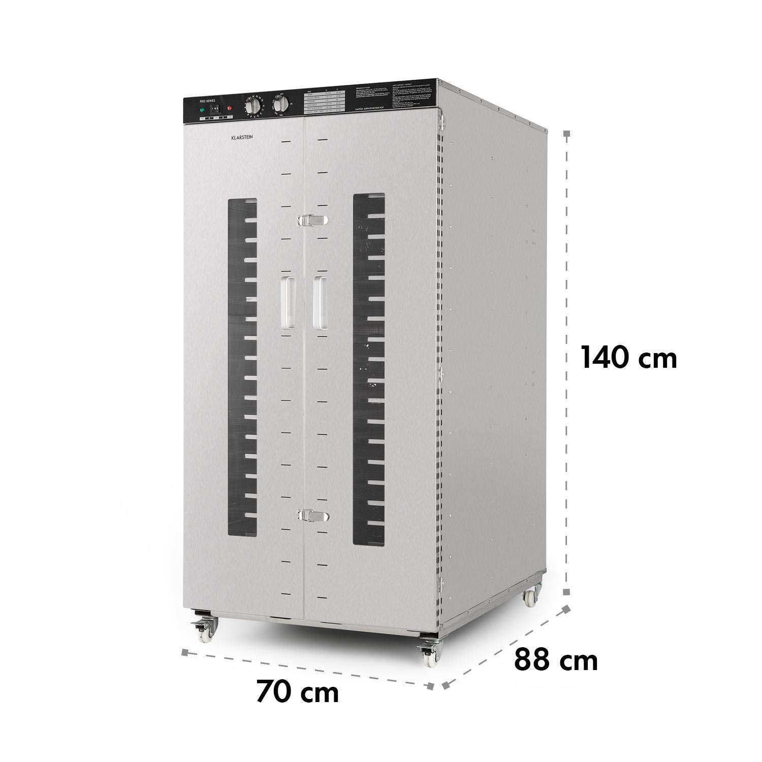 Klarstein Master Jerky - Deshidratador de alimentos, Temperatura ajustable 40-90 °C, DigiSet Control, Carcasa de acero inoxidable, Potencia de 5850 W, Capacidad de 10 m², 24 bandejas, Plateado