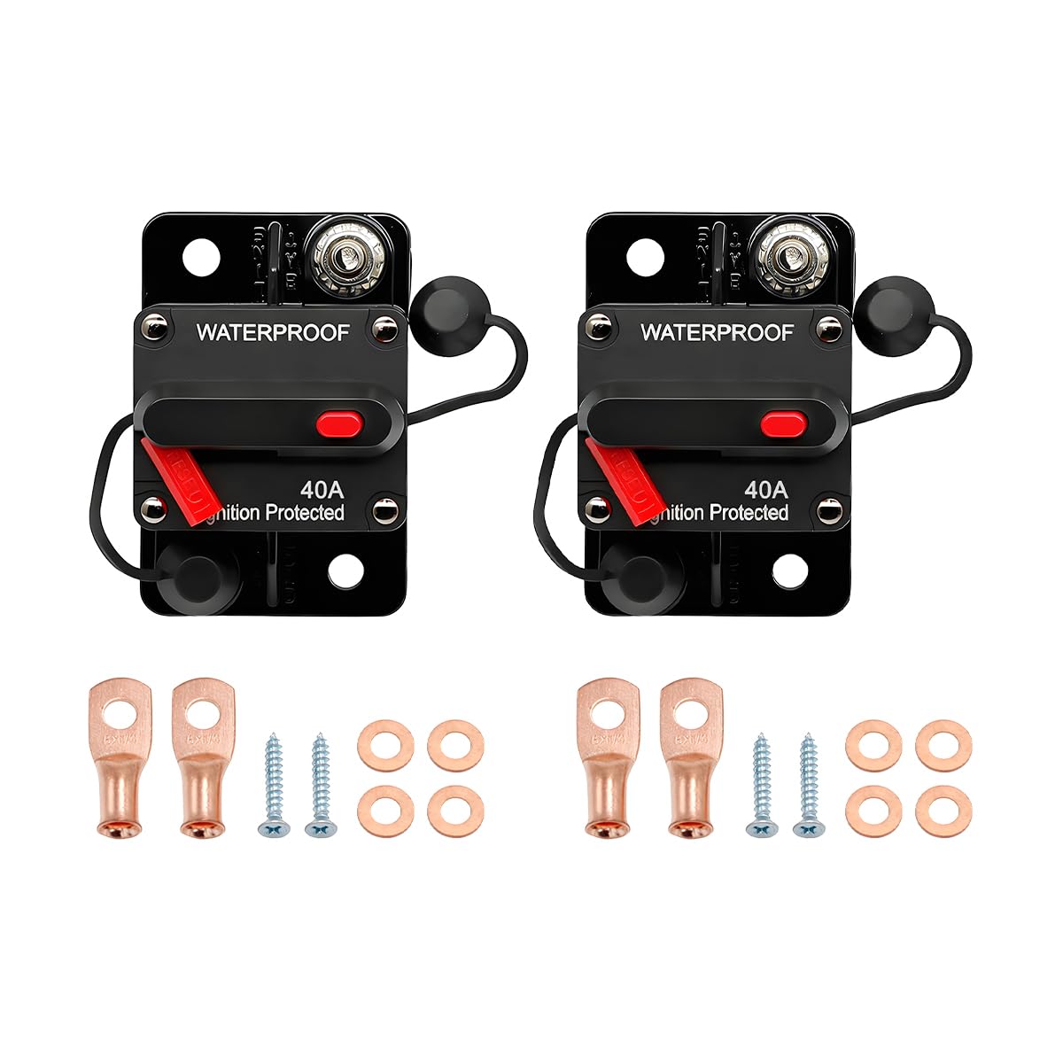 Car Circuit Breaker, 40A 12V-48V DC Vehicle Electronic Battery System Inline Fuse with Manual Reset Switch, Automotive Audio Radio Solar System Protection, Universal for SUV RV Truck