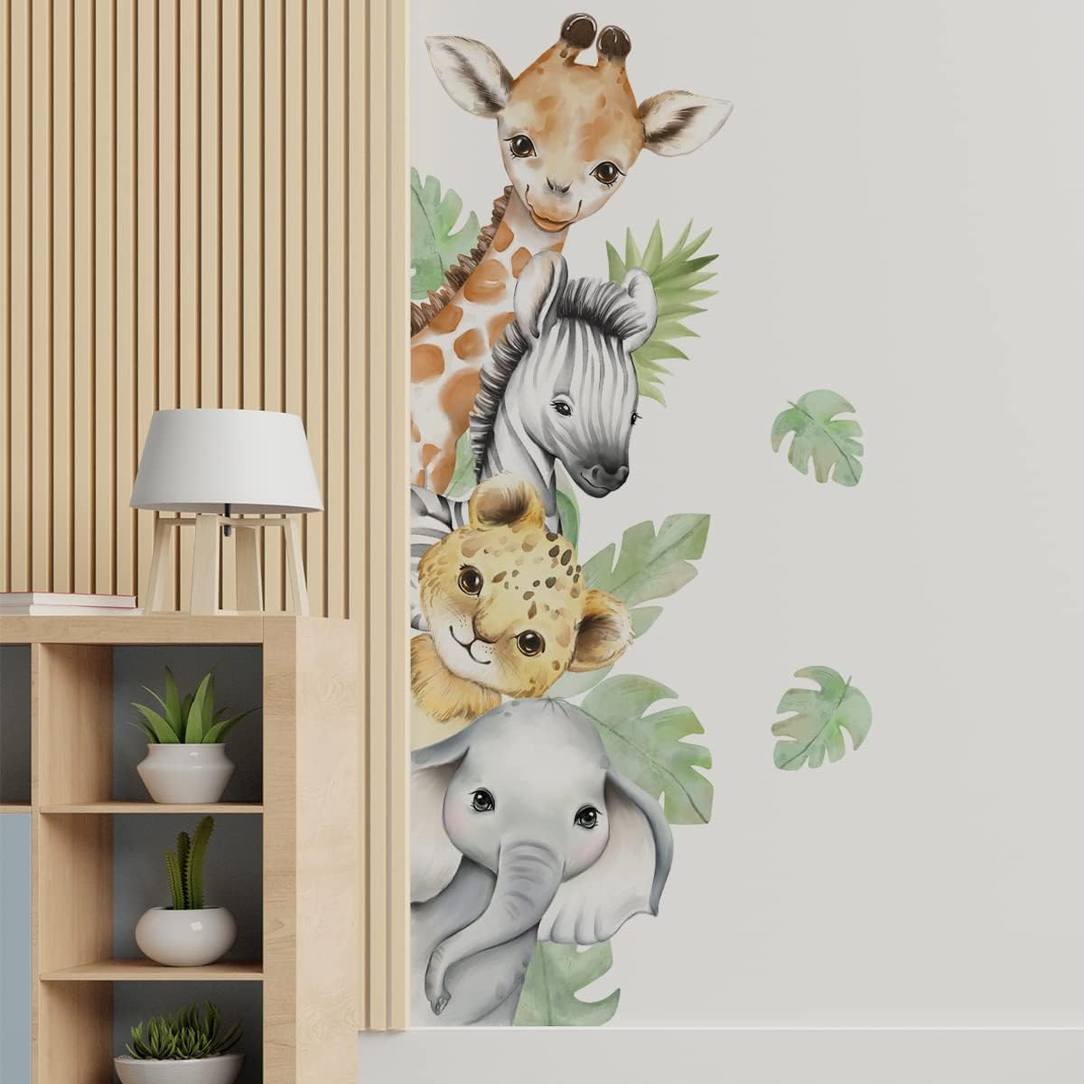 70.9 x 23.6 Inch Watercolor Jungle Animal Wall Decals Forest Animal Wall Sticker Elephant Giraffe Tiger Wall Decals for Kids Baby Nursery Playroom Bedroom Classroom Kindergarten Wall Decor