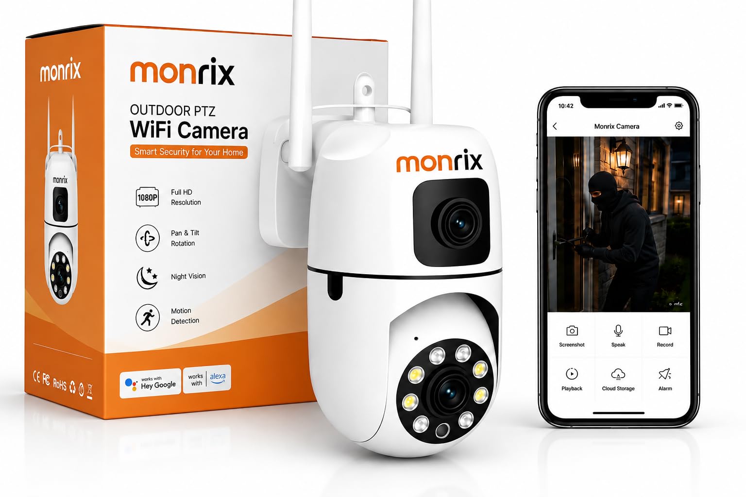 dual lens 5mp+5mp wifi cctv camera for home, 360° ptz security camera with night vision, ai motion detection, 2-way audio, mobile app, sd card & cloud storage, indoor/outdoor