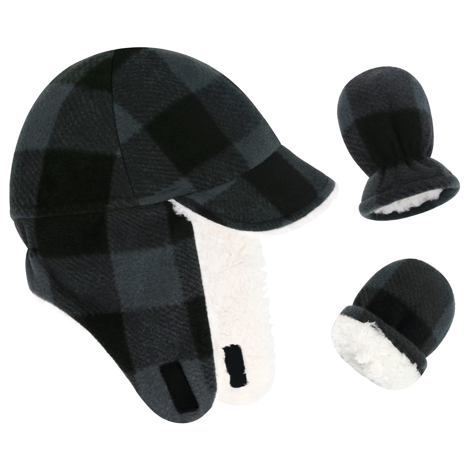 Baby Boy Winter Hat and Mitten Set With Ear Flaps for Toddlers
