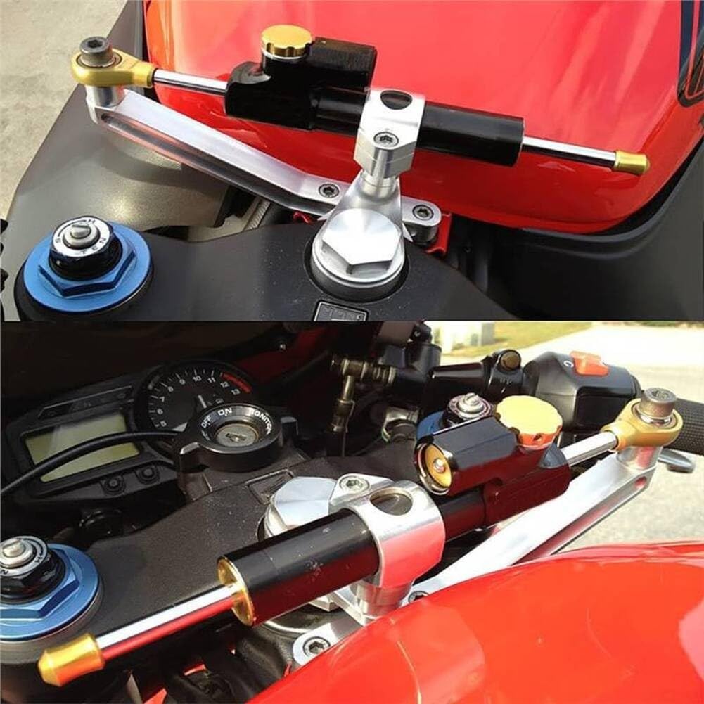 Zoegneer Motorrad-Lenkungsdämpfer Stabilisator Motorrad-Lenkerdämpfer Lenkerhalterung Dämpfer Lenkstabilisator 256 mm kurze Version (Titan)