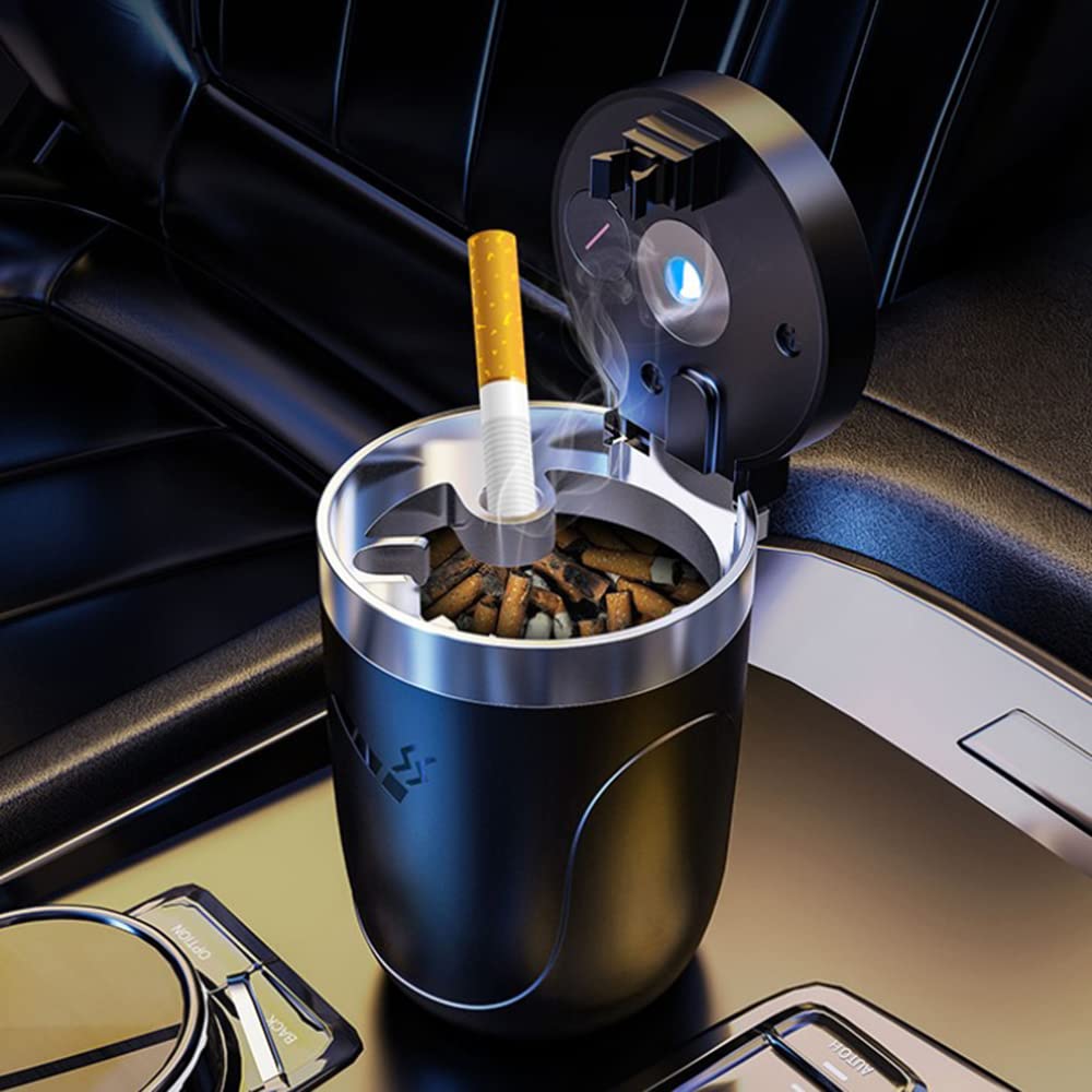 Cendrier Voiture Auto-Extinguible Avec Couvercle Et LED Pour Peugeot 2008 206 207 3008 301 307 308 - Anti-Odeur